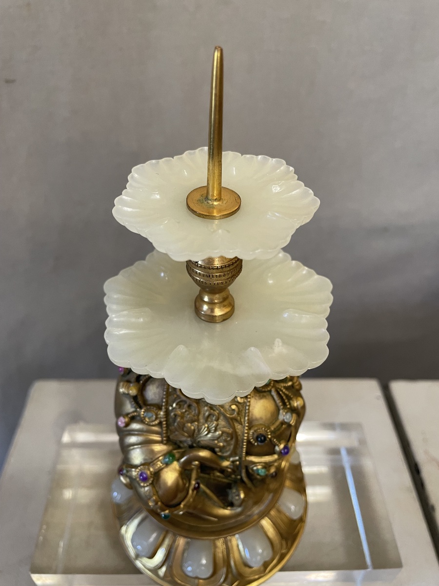 Coppia di elefanti in bronzo dorato con giade Cina XXsecolo-photo-1
