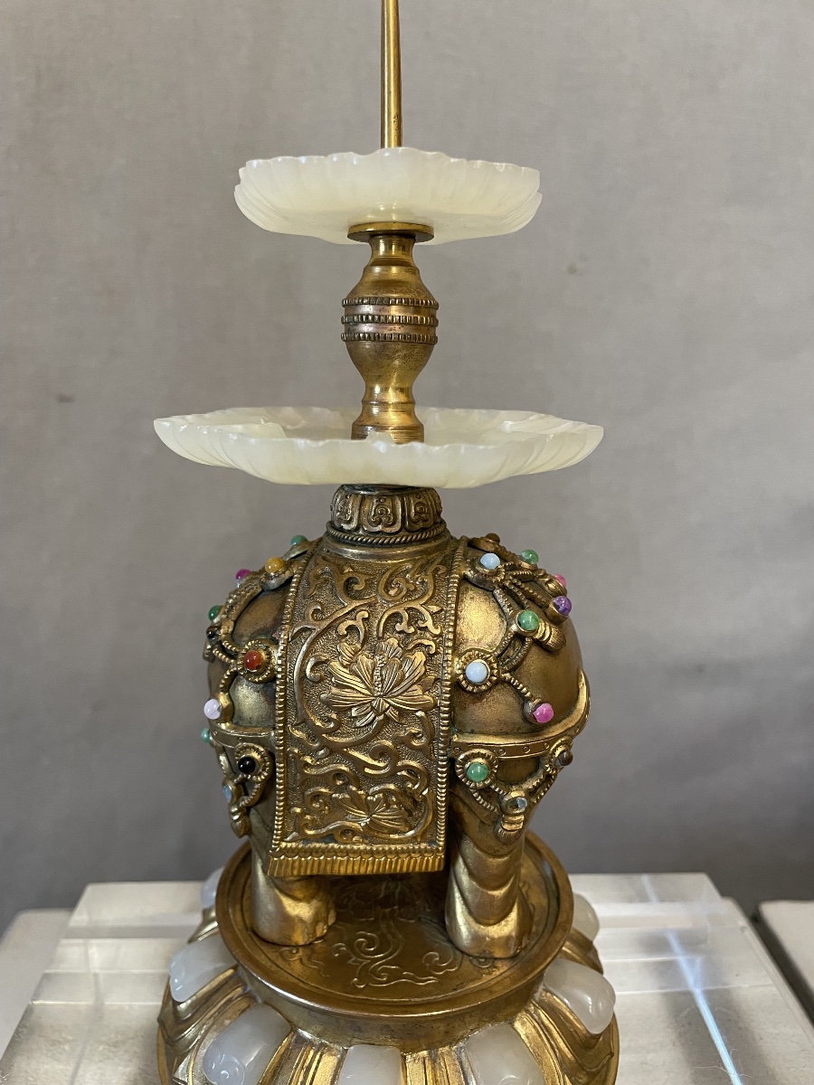 Coppia di elefanti in bronzo dorato con giade Cina XXsecolo-photo-7
