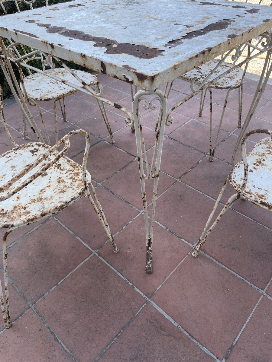Tavolo con 4 sedie da giardino in ferro anni 1950/60-photo-4