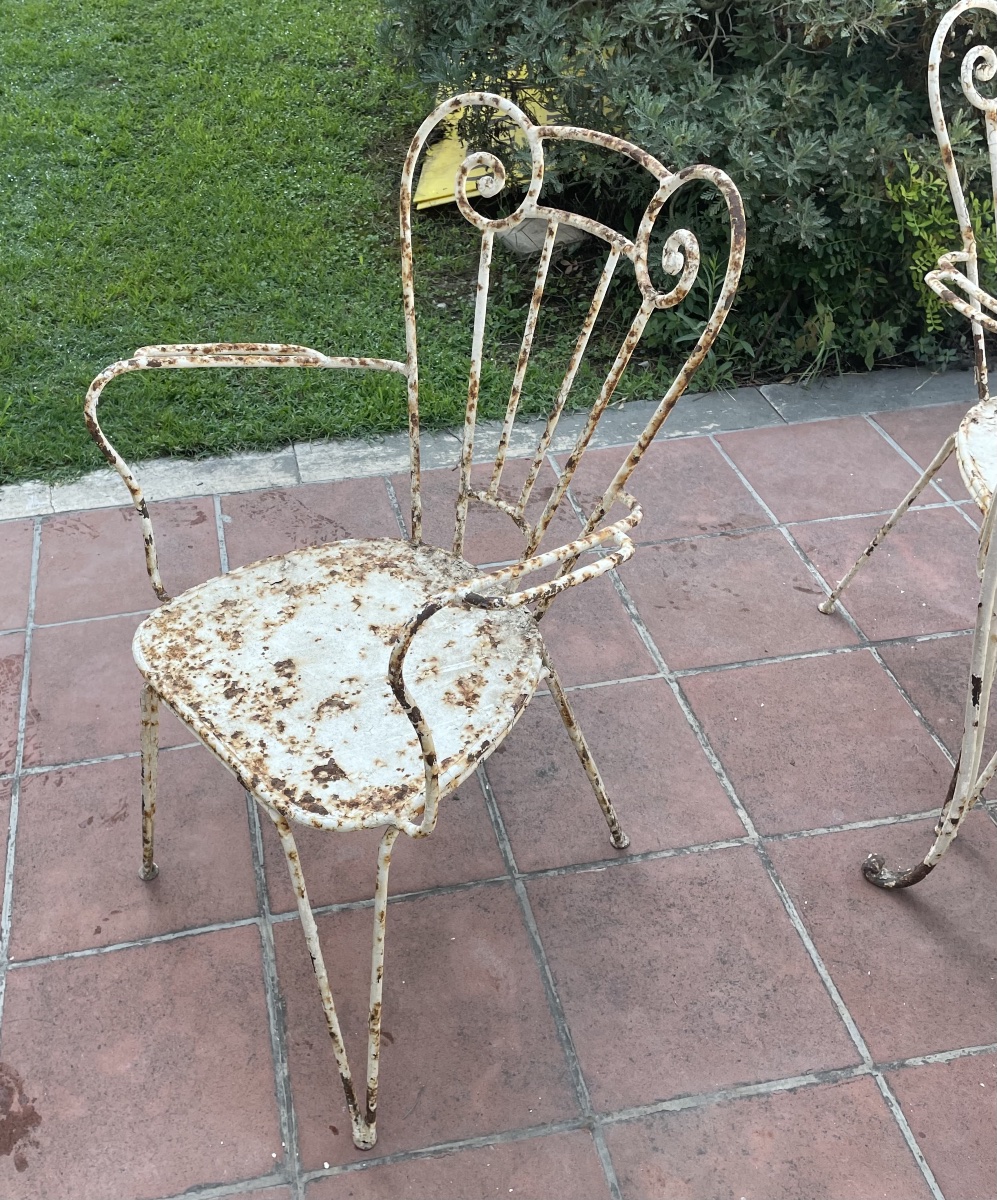 Tavolo con 4 sedie da giardino in ferro anni 1950/60-photo-2