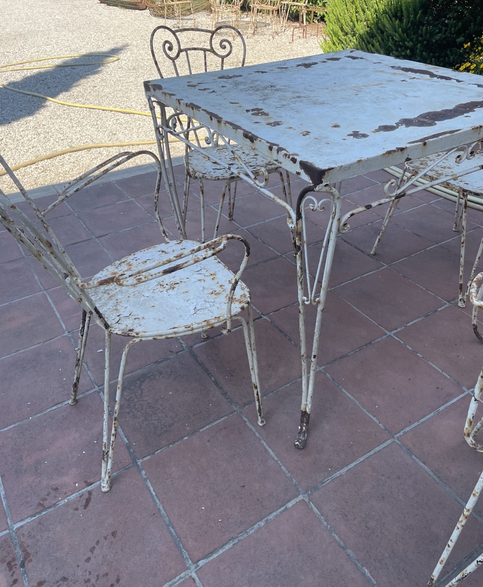 Tavolo con 4 sedie da giardino in ferro anni 1950/60-photo-4