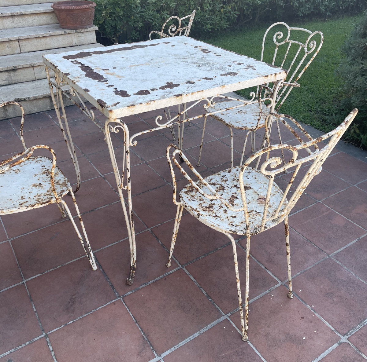 Tavolo con 4 sedie da giardino in ferro anni 1950/60-photo-5