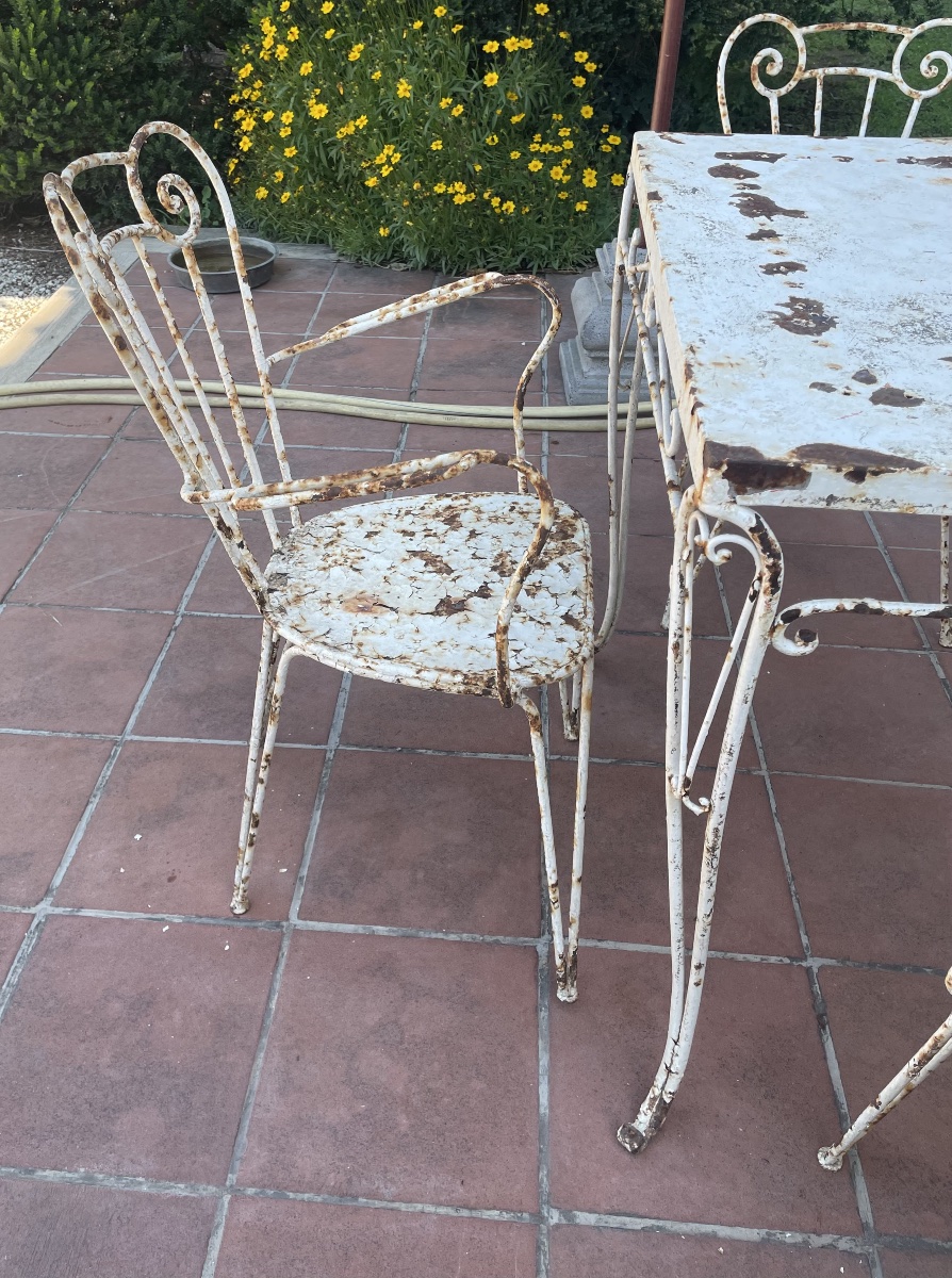 Tavolo con 4 sedie da giardino in ferro anni 1950/60-photo-7