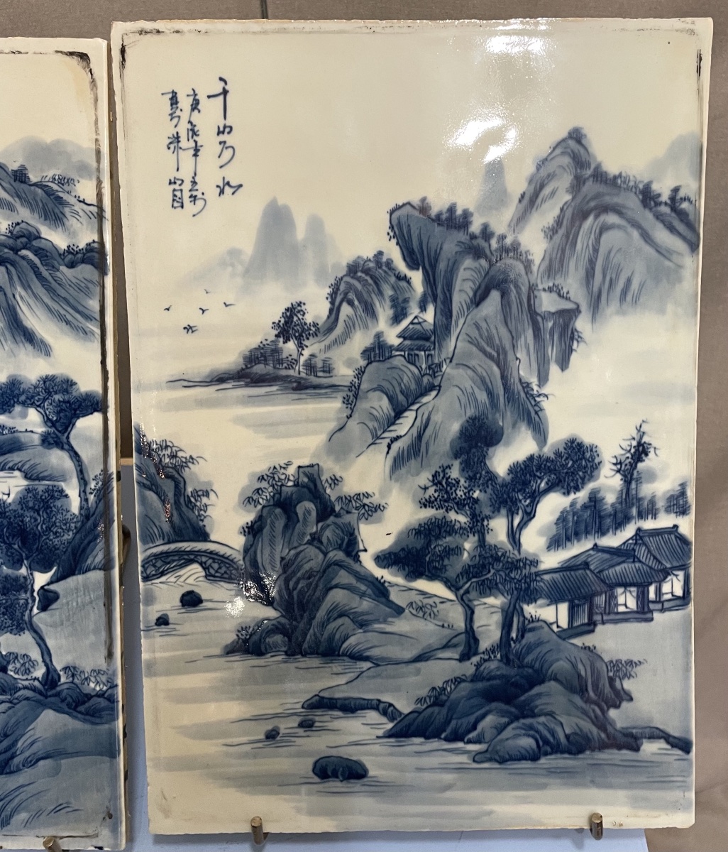 Coppia di placche bianche e blu Cina XXsecolo-photo-2