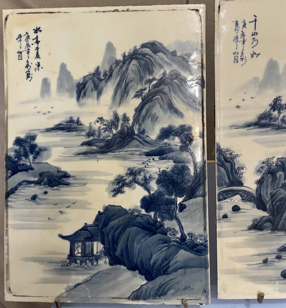 Coppia di placche bianche e blu Cina XXsecolo-photo-3