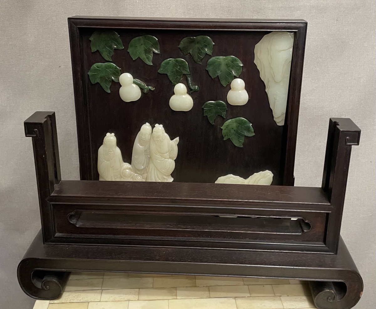 Schermo da tavolo per studiosi in legno e giade Cina XXsecolo-photo-4