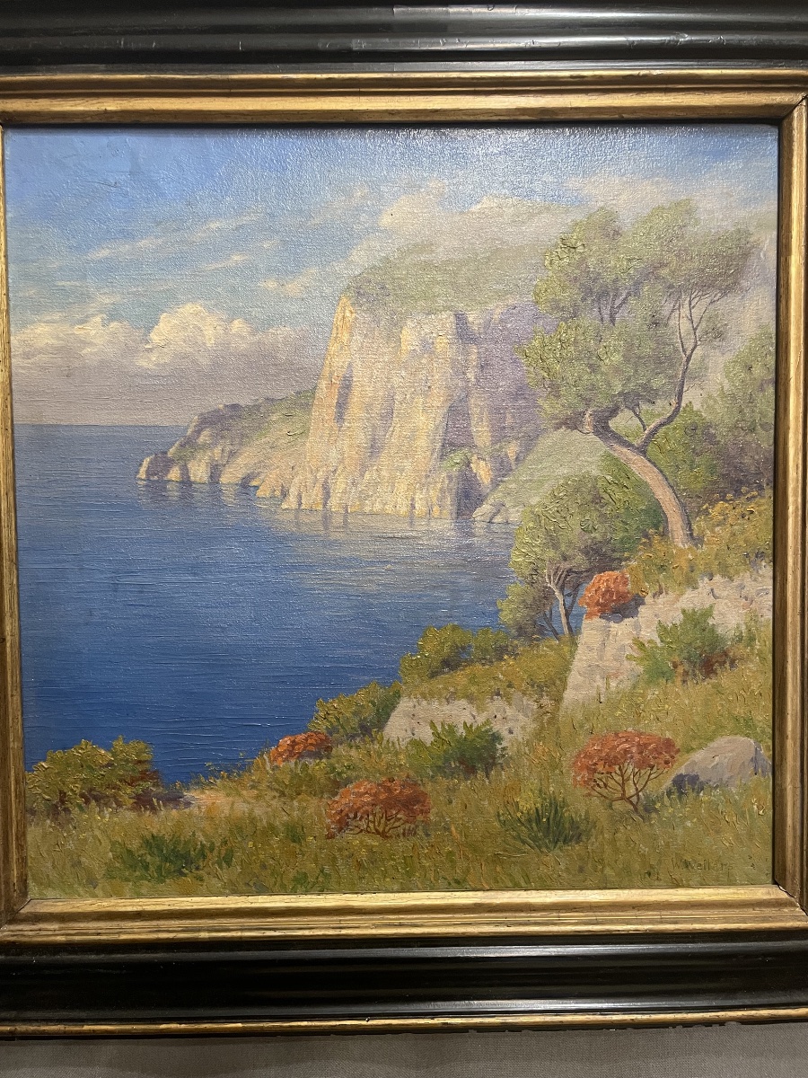 Olio su tela veduta della costiera di Capri di W. Wellers XXsecolo-photo-3