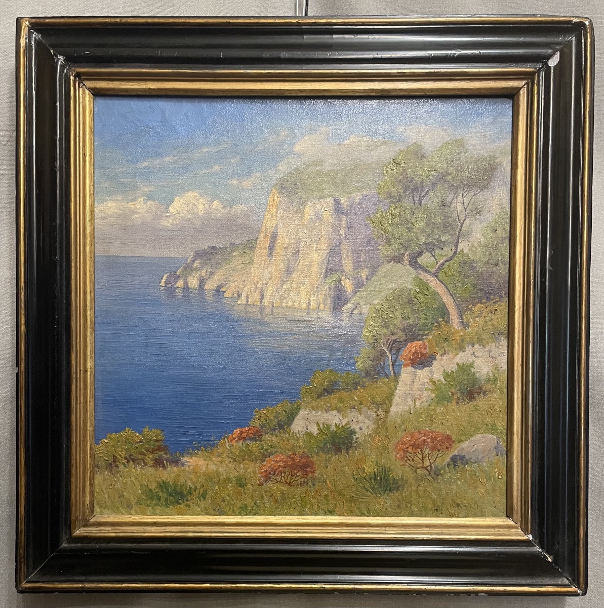 Olio su tela veduta della costiera di Capri di W. Wellers XXsecolo