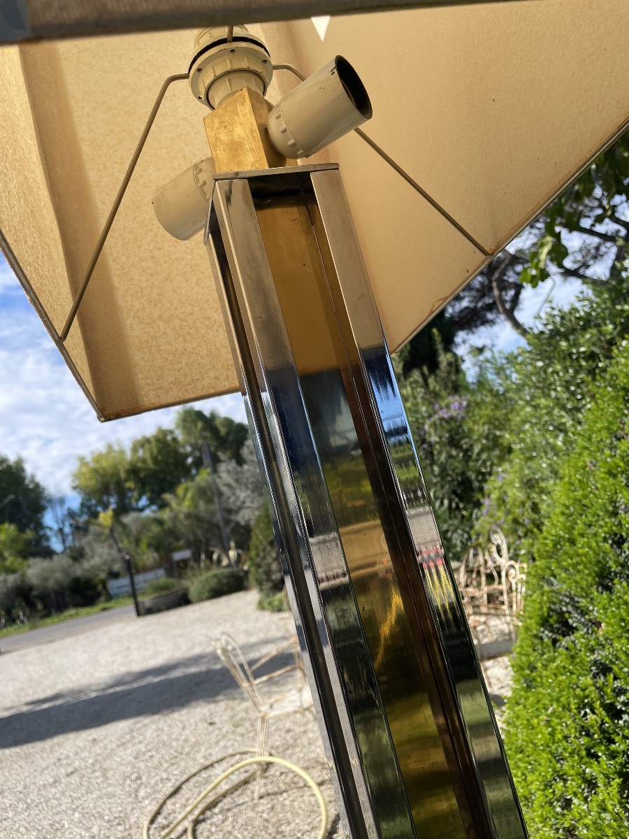 Lampada da terra in metallo cromato e ottone anni 60/70 -photo-1