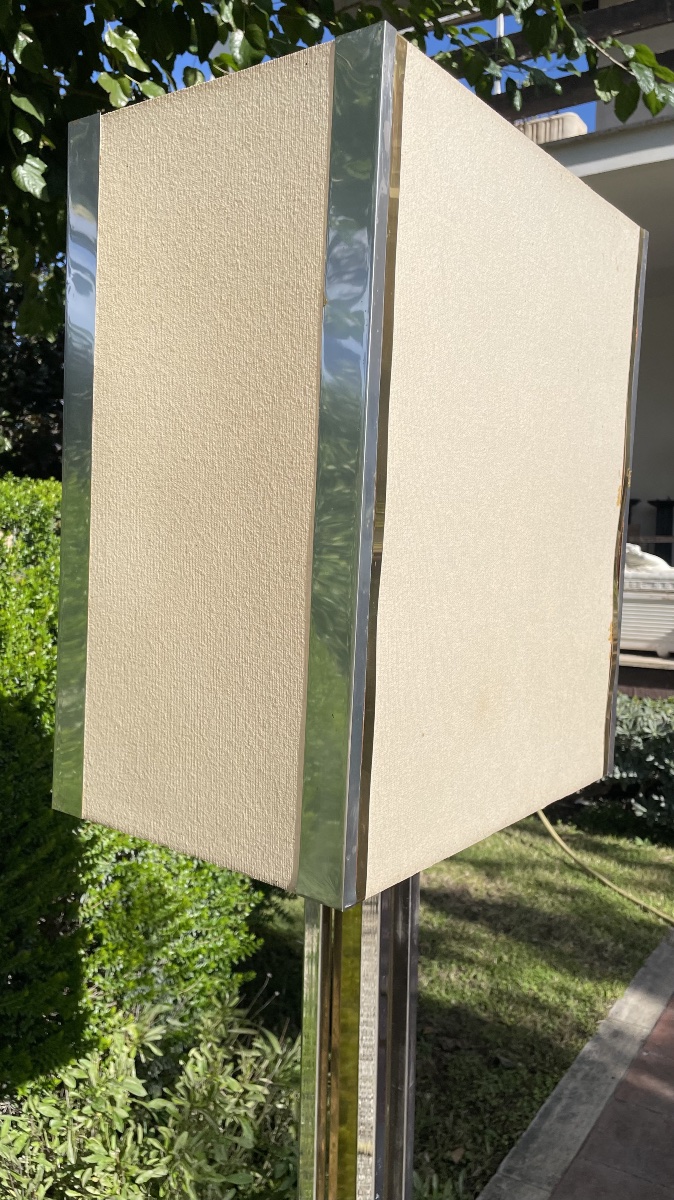 Lampada da terra in metallo cromato e ottone anni 60/70 -photo-7