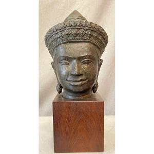 piccola testa in bronzo di Shiva Cambogia XIX secolo