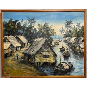 Dipinto Vietnamita olio su tela XX secolo