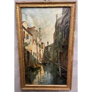 Olio su tela scorcio di  Venezia XIXsecolo