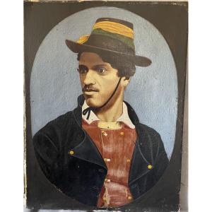 Olio su tela ritratto di brigante XIXsecolo 