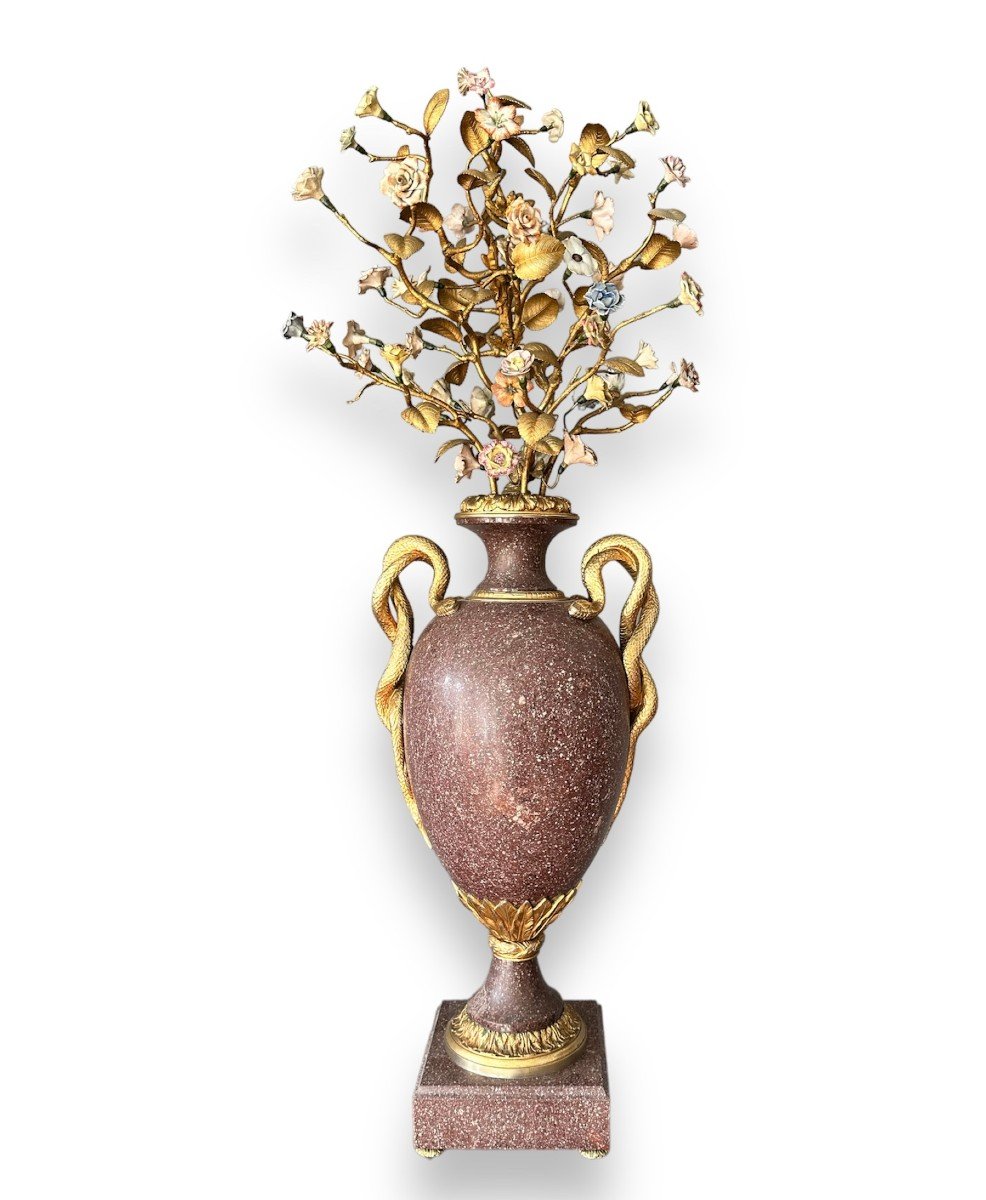 19th Secolo, coppia di vasi in porfido egiziano, bronzo dorato, porcellana-photo-4