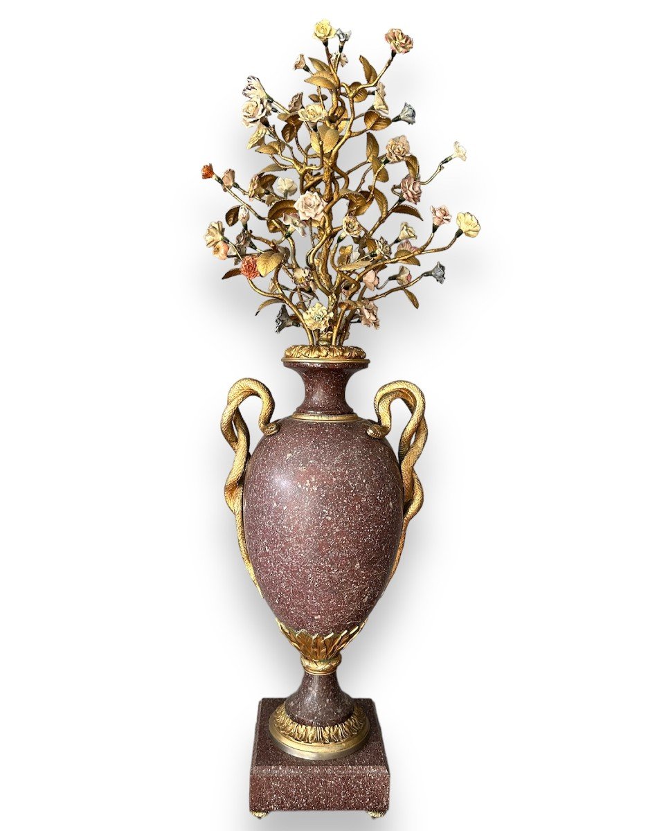 19th Secolo, coppia di vasi in porfido egiziano, bronzo dorato, porcellana-photo-1
