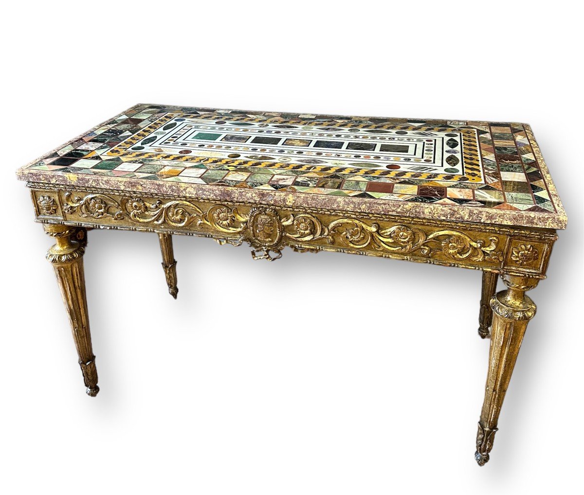 XVIII Secolo, Consolle in legno dorato con piano in marmo 