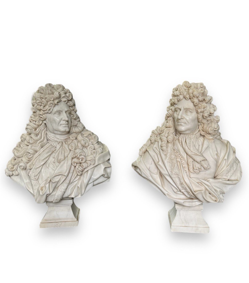 XX Secolo, Coppia di grandi busti in Marmo, Re Sole, Luigi XIV-photo-3