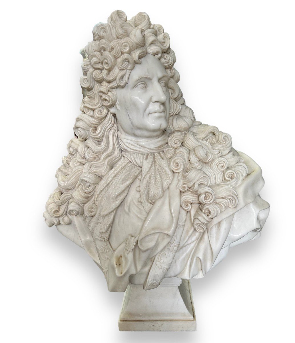 XX Secolo, Coppia di grandi busti in Marmo, Re Sole, Luigi XIV-photo-2