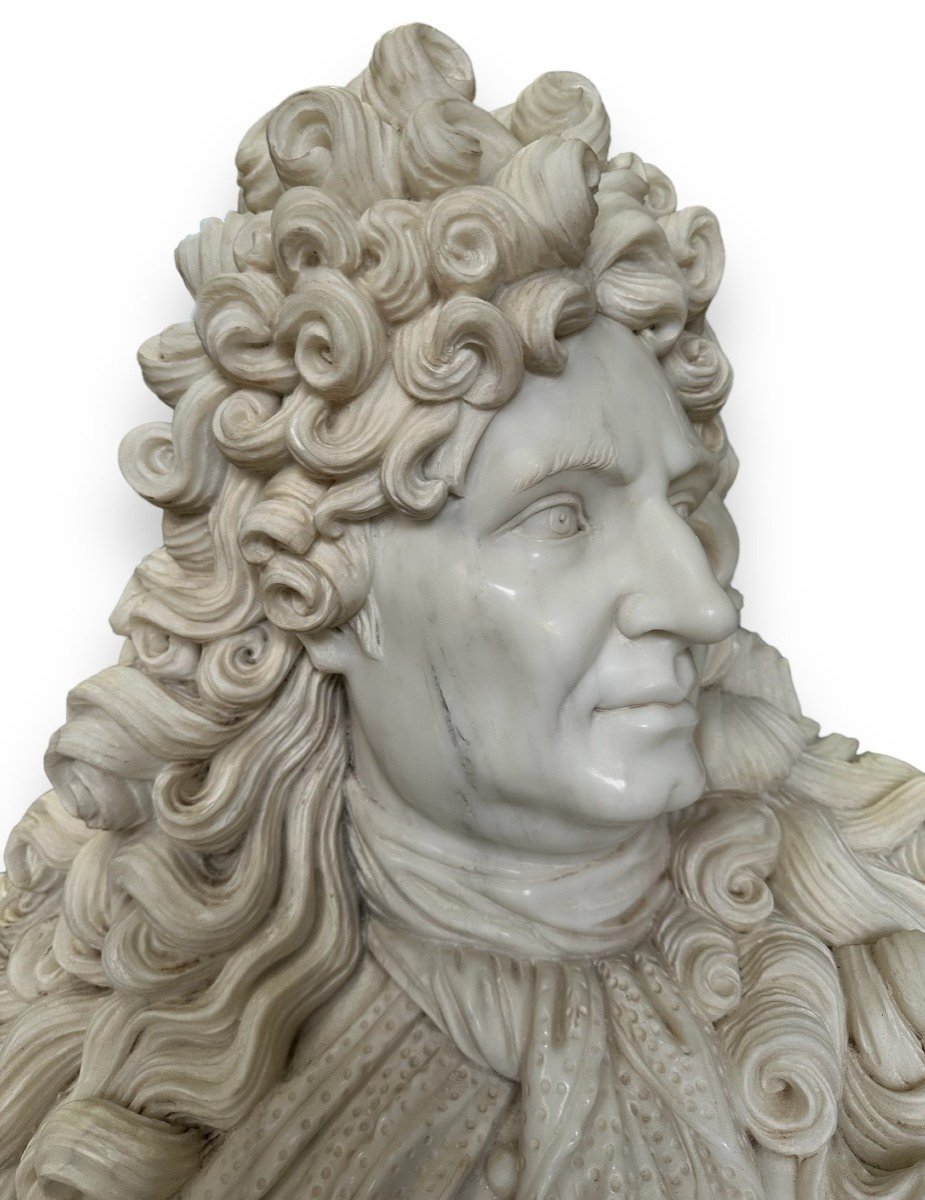 XX Secolo, Coppia di grandi busti in Marmo, Re Sole, Luigi XIV-photo-3