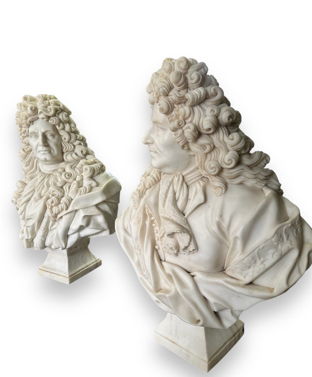 XX Secolo, Coppia di grandi busti in Marmo, Re Sole, Luigi XIV-photo-5