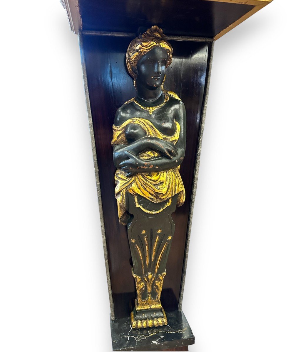 XIX Secolo, Coppia di Colonne, Lesene, in legno con marmi-photo-3