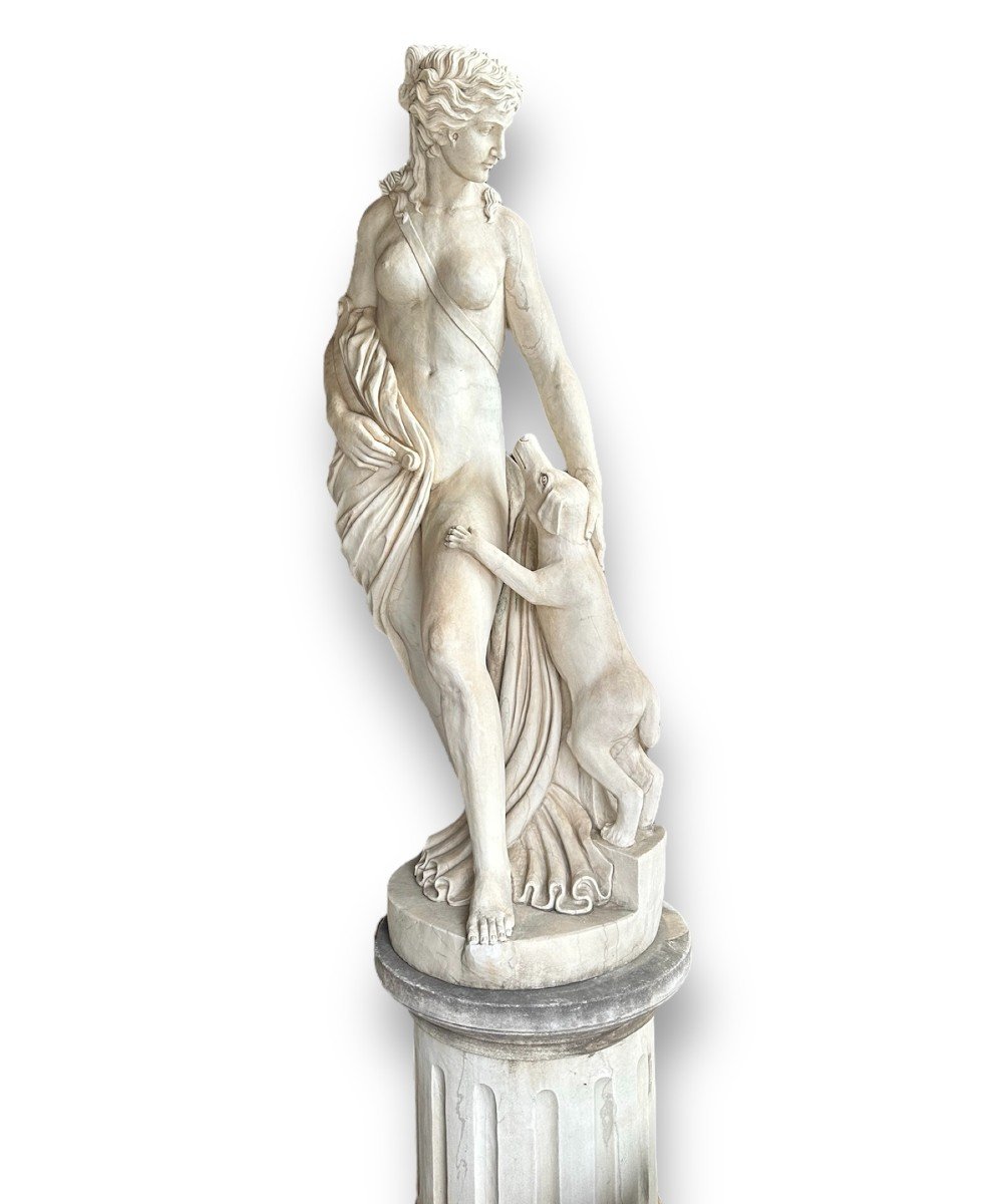 XIX Secolo, Scultura in marmo bianco statuario Diana Cacciatrice-photo-3