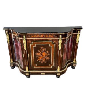 XIX secolo, Napoleone III, Antica Credenza in legno intarsiata, Bronzo dorato