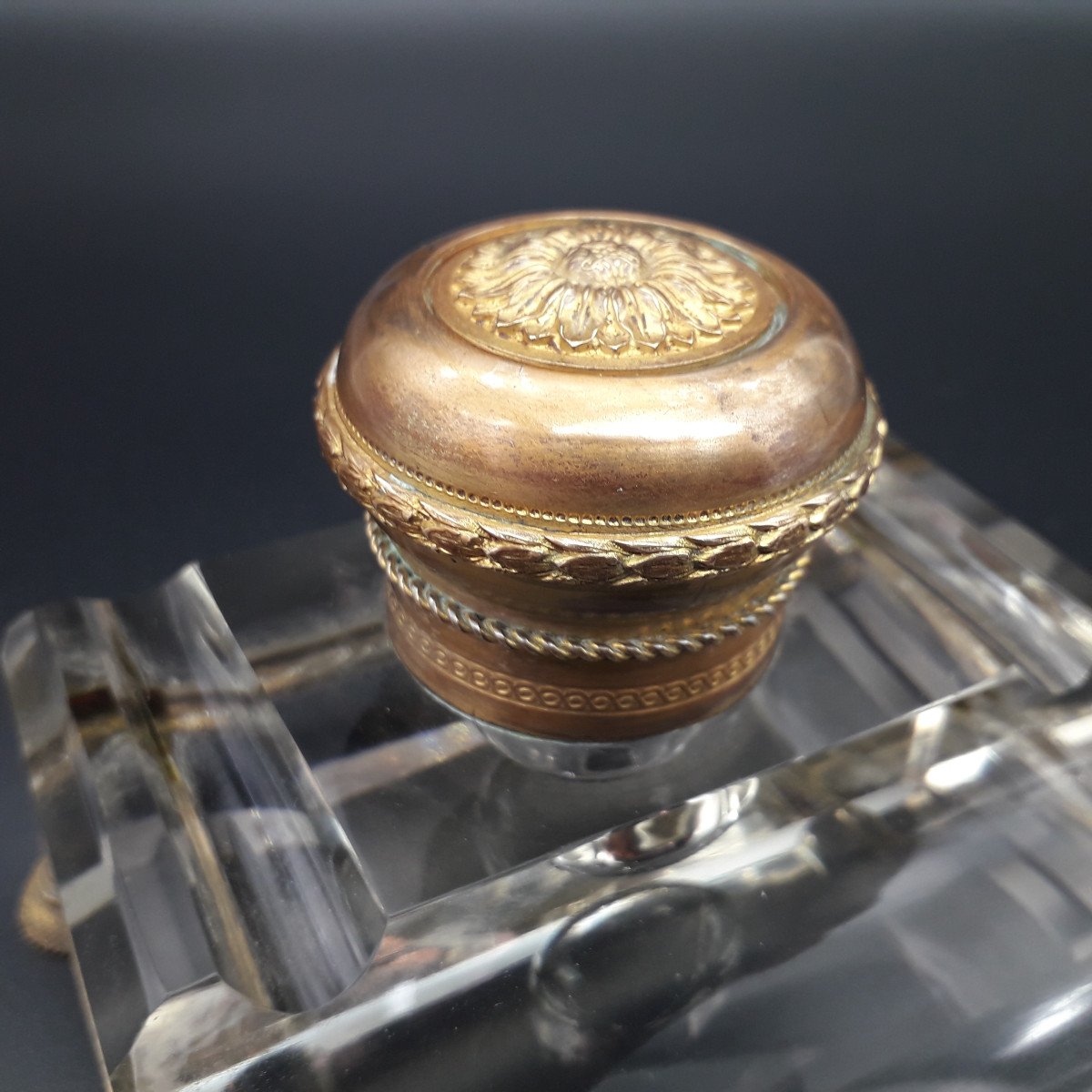 Calamaio Napoleone III in cristallo e bronzo dorato-photo-4