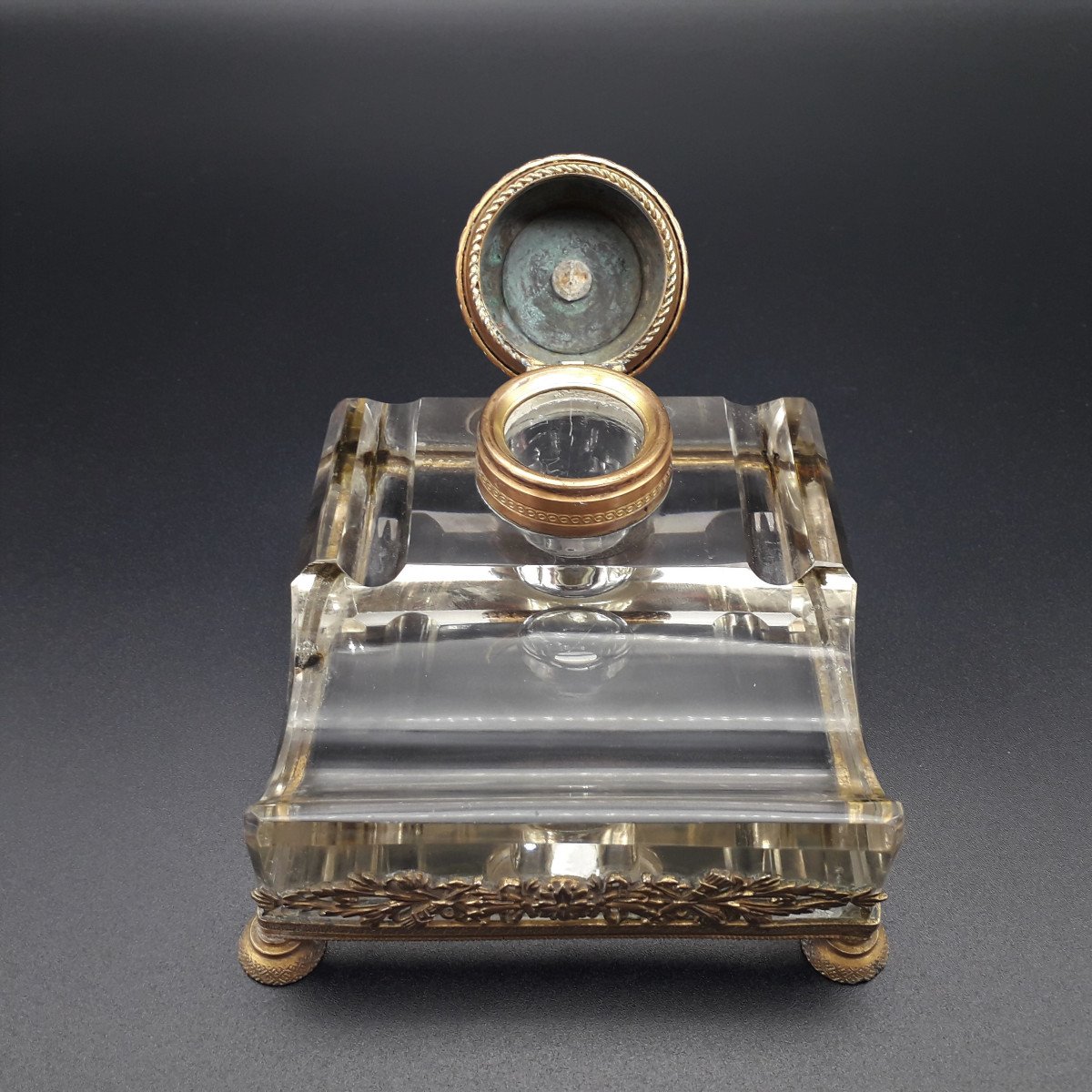 Calamaio Napoleone III in cristallo e bronzo dorato-photo-6