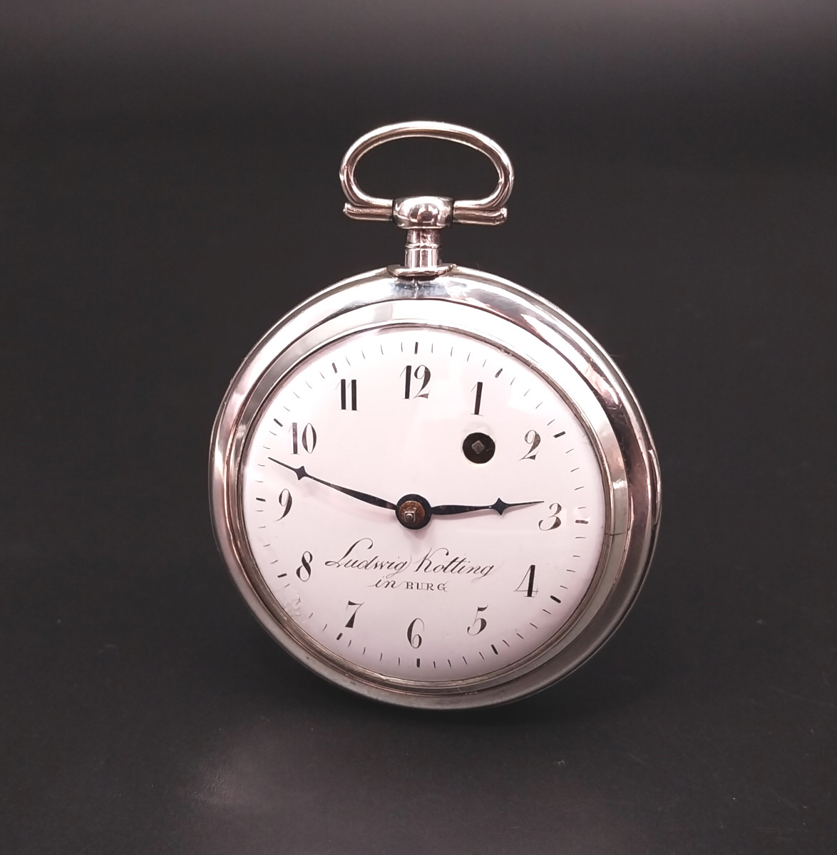 Grande orologio da tasca a verga con cassa in tartaruga e argento,  epoca fine 700-photo-2