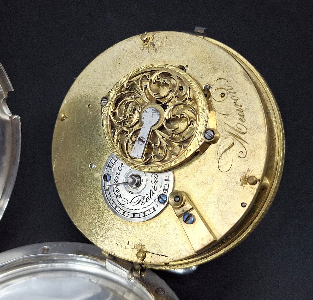 Orologio con doppio fuso orario e quadrante dipinto Firmato "Meuron",  XVIII secolo-photo-6