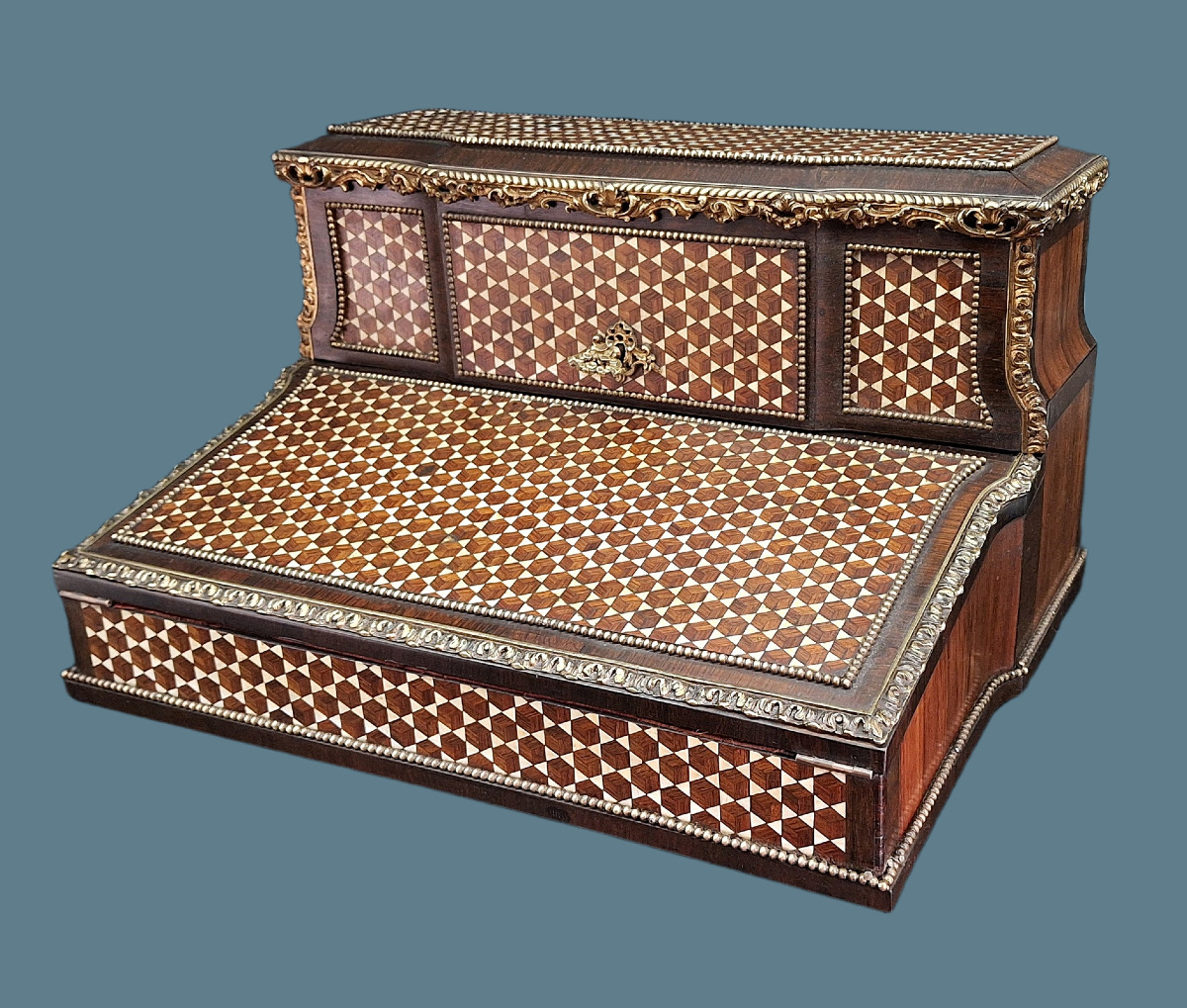 Scrittoio da viaggio intarsiato, Marqueterie, epoca Napoleone III-photo-2