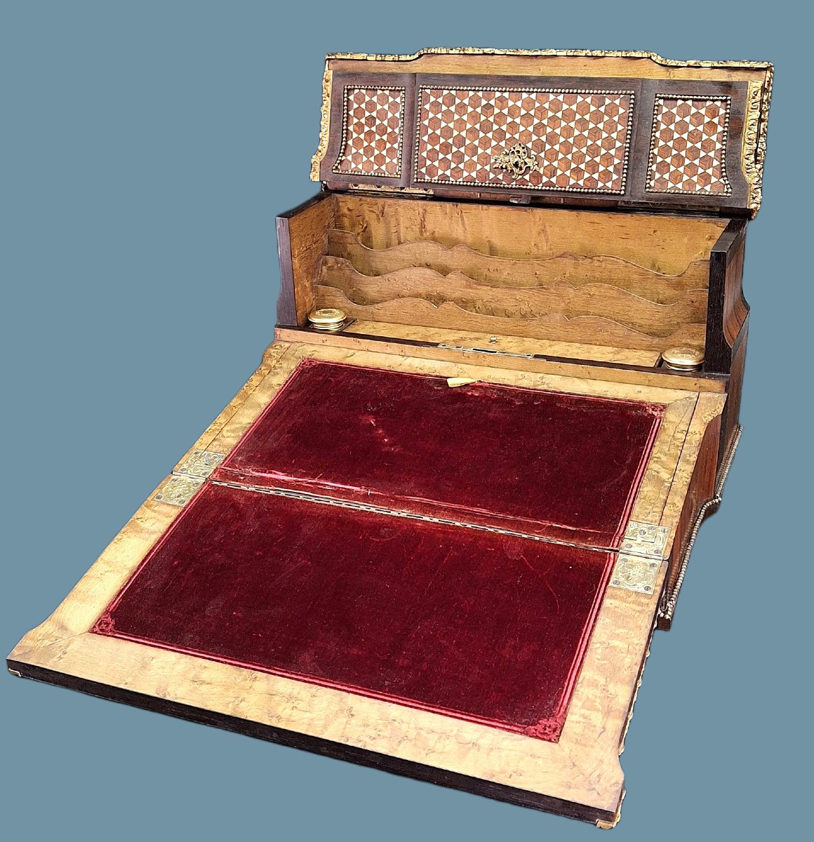 Scrittoio da viaggio intarsiato, Marqueterie, epoca Napoleone III-photo-8