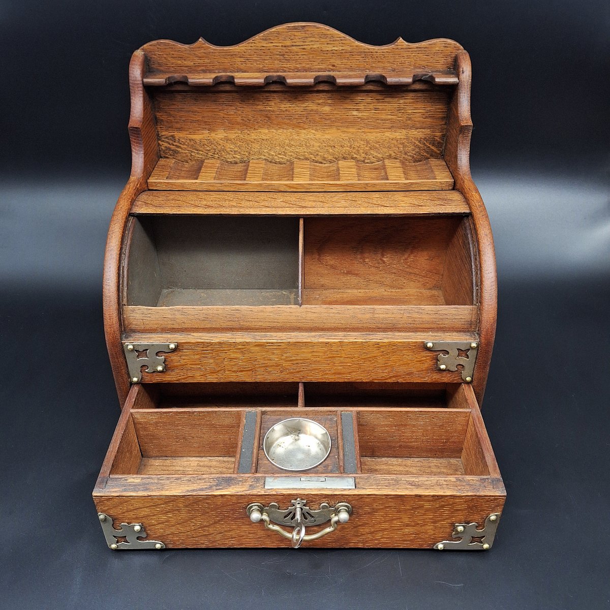 Scatola porta pipe con serrandina a cilindro, epoca 1930-photo-2