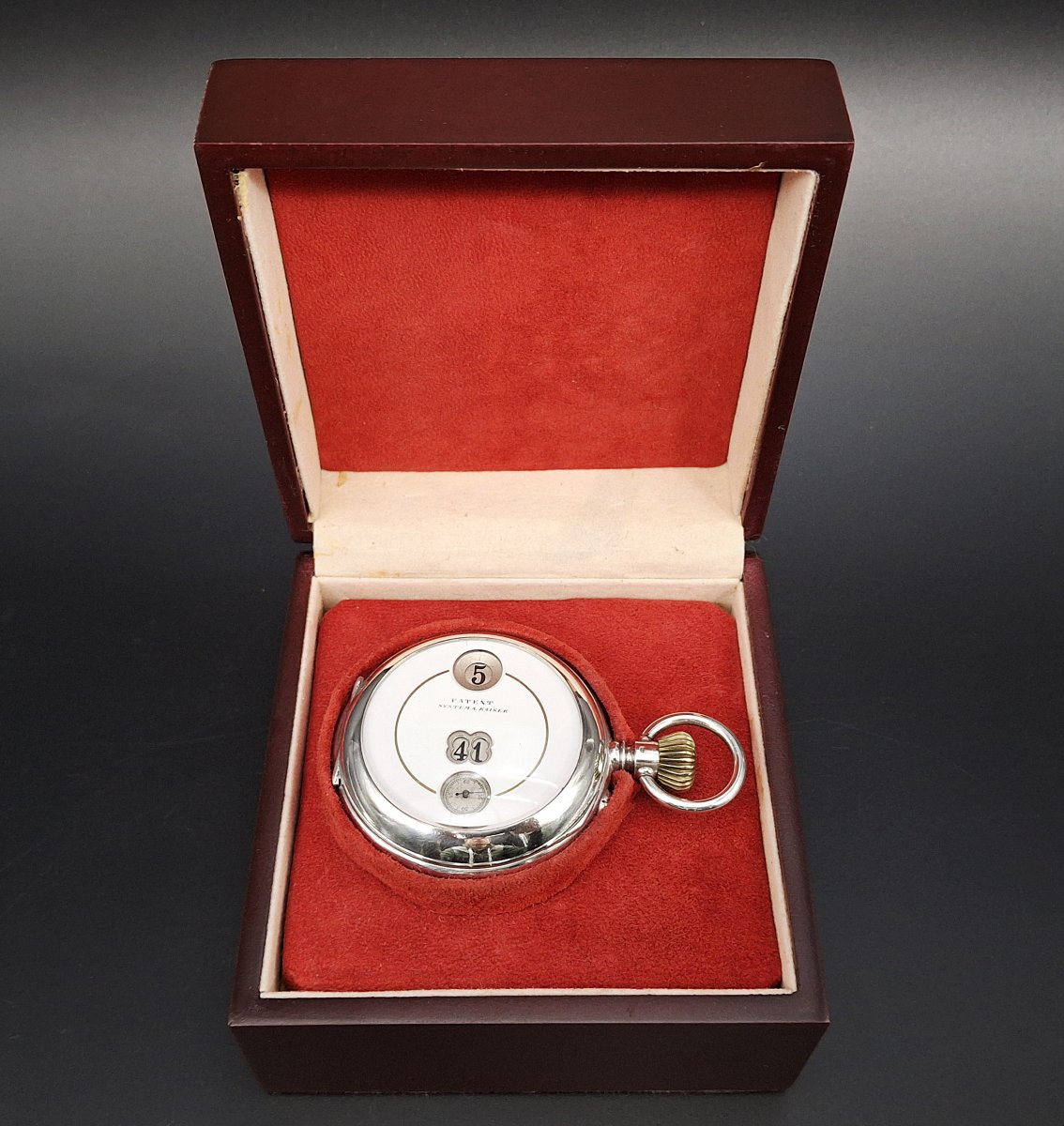 Raro orologio da tasca saltarello con ore e minuti saltanti, sistema A. Kaiser, 1890-photo-2