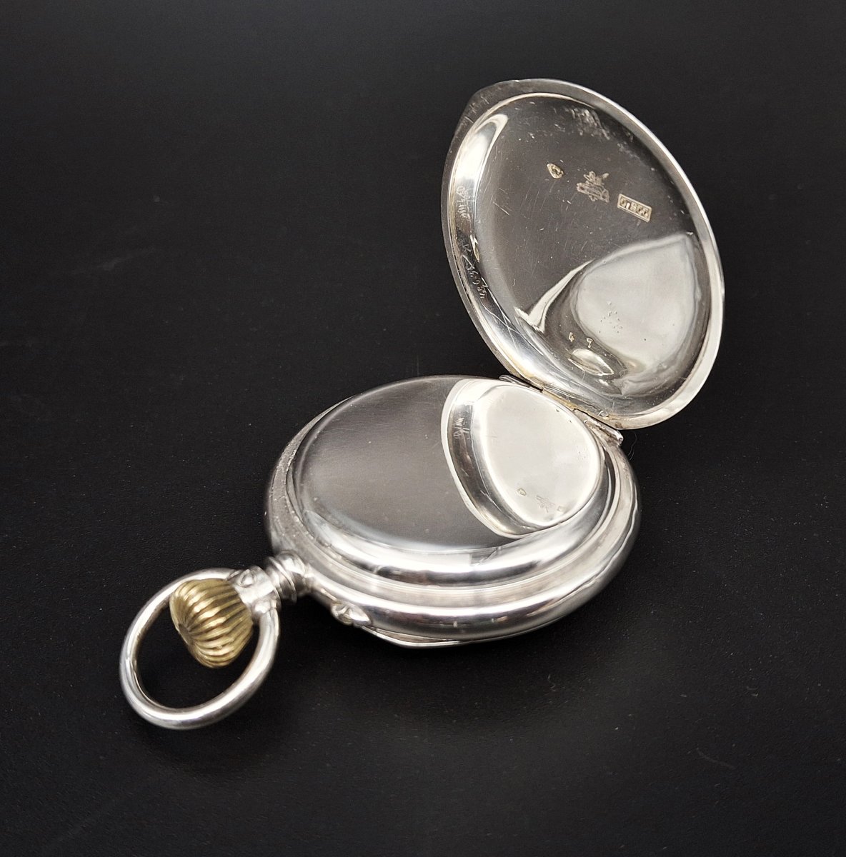 Raro orologio da tasca saltarello con ore e minuti saltanti, sistema A. Kaiser, 1890-photo-1