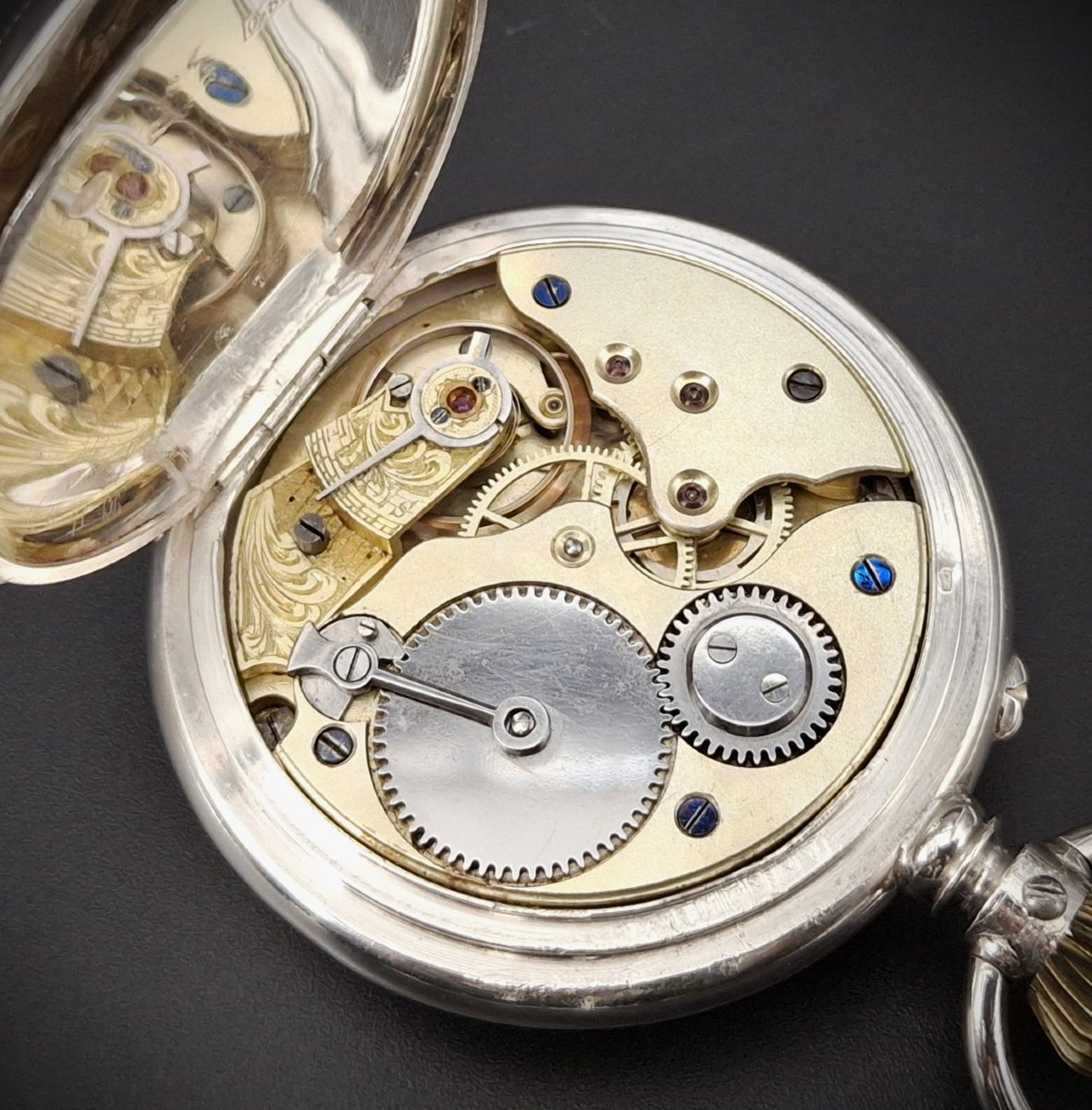 Raro orologio da tasca saltarello con ore e minuti saltanti, sistema A. Kaiser, 1890-photo-4