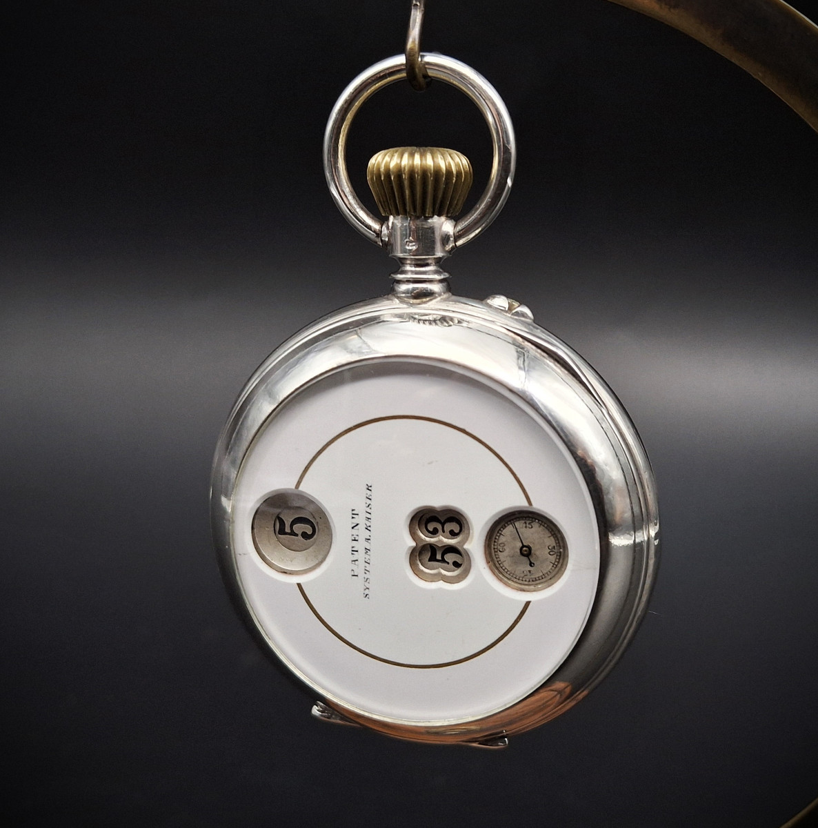 Raro orologio da tasca saltarello con ore e minuti saltanti, sistema A. Kaiser, 1890-photo-8