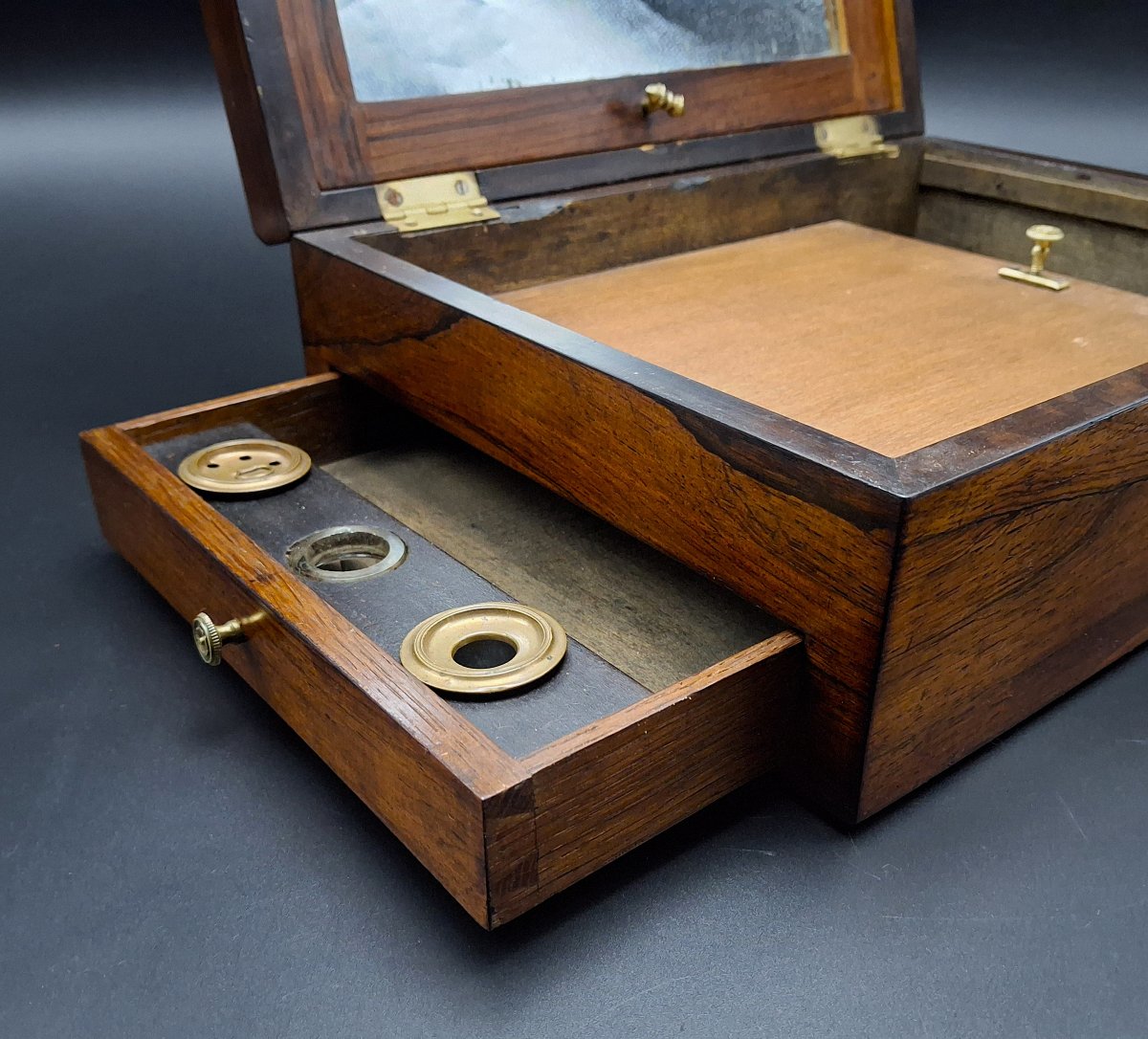 Scatola da viaggio in legno di palissandro, epoca fine 800-photo-3