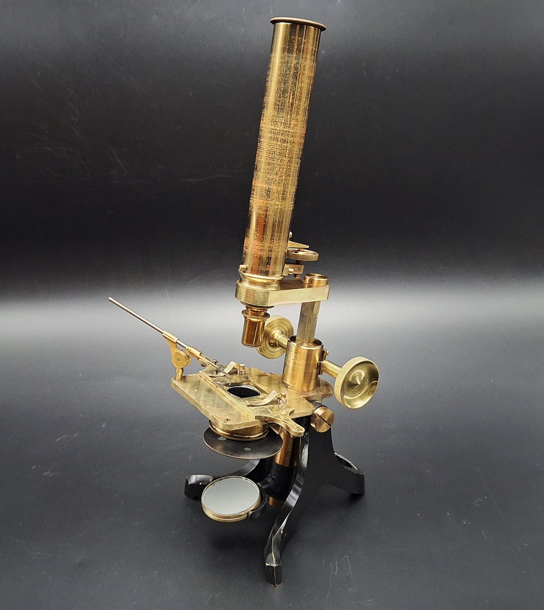 Microscopio in ottone  con custodia originale e accessori J.H.Steward London, 1870-photo-2