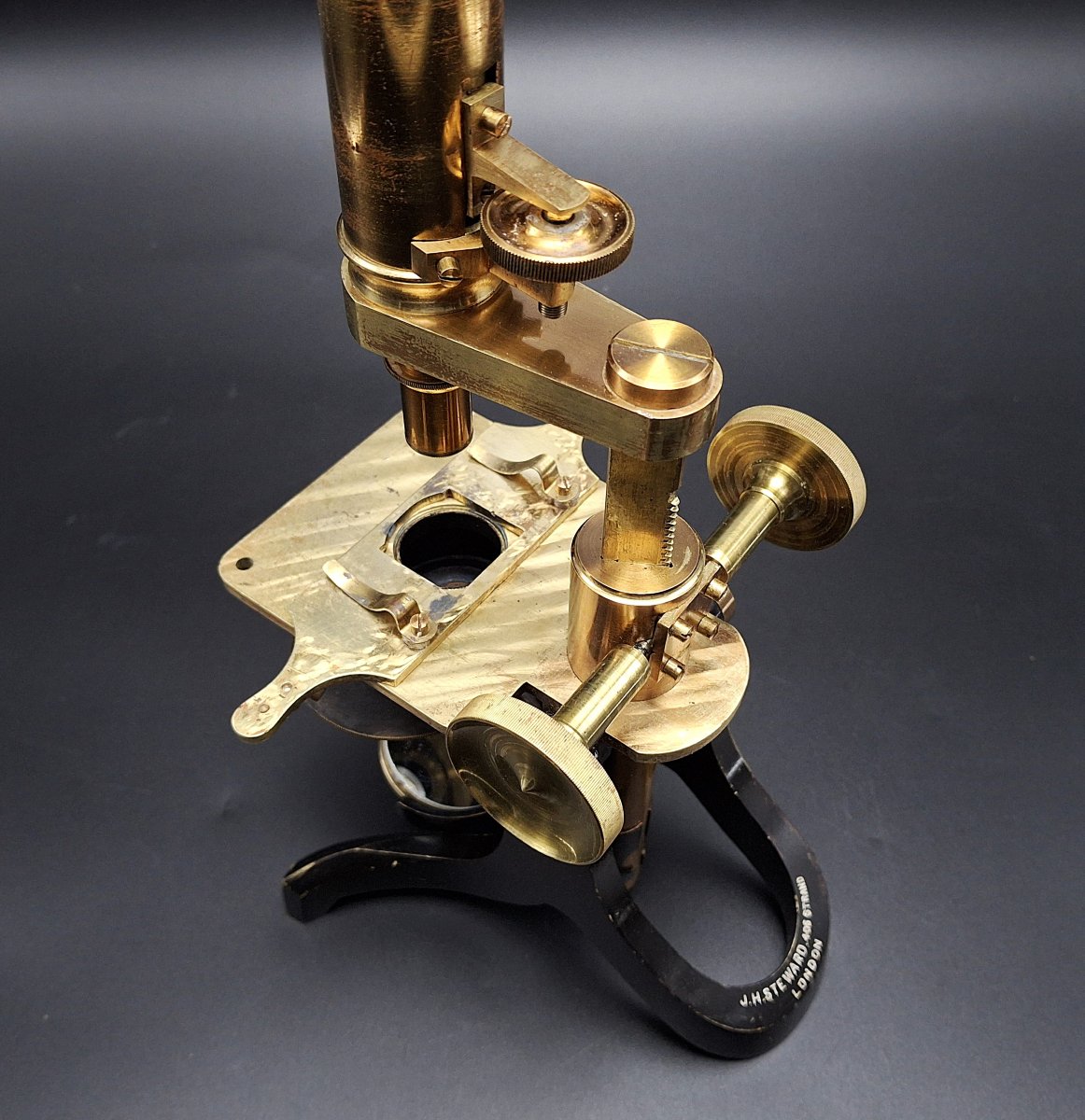 Microscopio in ottone  con custodia originale e accessori J.H.Steward London, 1870-photo-6