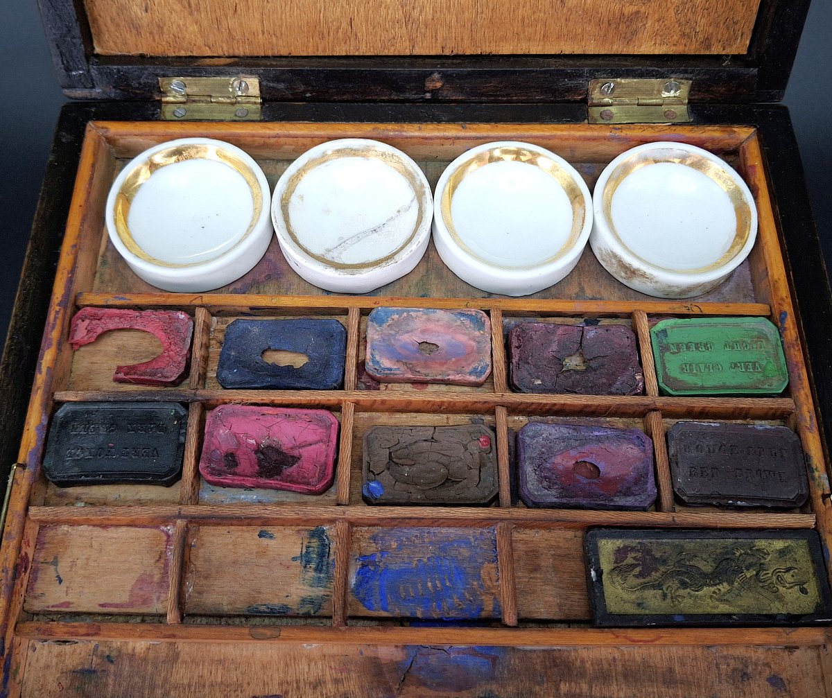 Rara scatola da pittore, colori acquerello, Storica ditta francese Duret, fine 800-photo-3