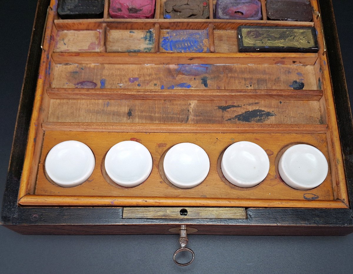 Rara scatola da pittore, colori acquerello, Storica ditta francese Duret, fine 800-photo-4