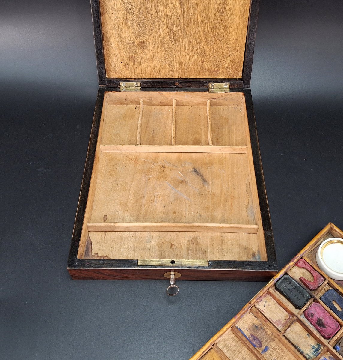 Rara scatola da pittore, colori acquerello, Storica ditta francese Duret, fine 800-photo-5