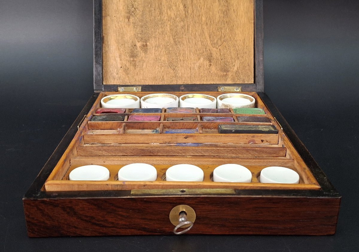 Rara scatola da pittore, colori acquerello, Storica ditta francese Duret, fine 800-photo-6