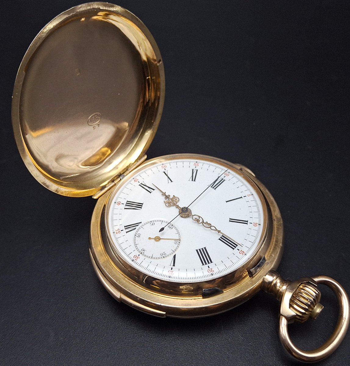 Orologio da tasca ﻿in oro, ripetizione ore e quarti e funzione cronografo, Mathey Tissot, 1900-photo-4