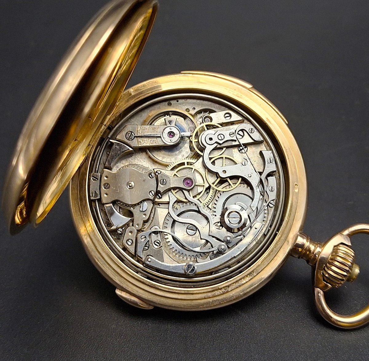Orologio da tasca ﻿in oro, ripetizione ore e quarti e funzione cronografo, Mathey Tissot, 1900-photo-6