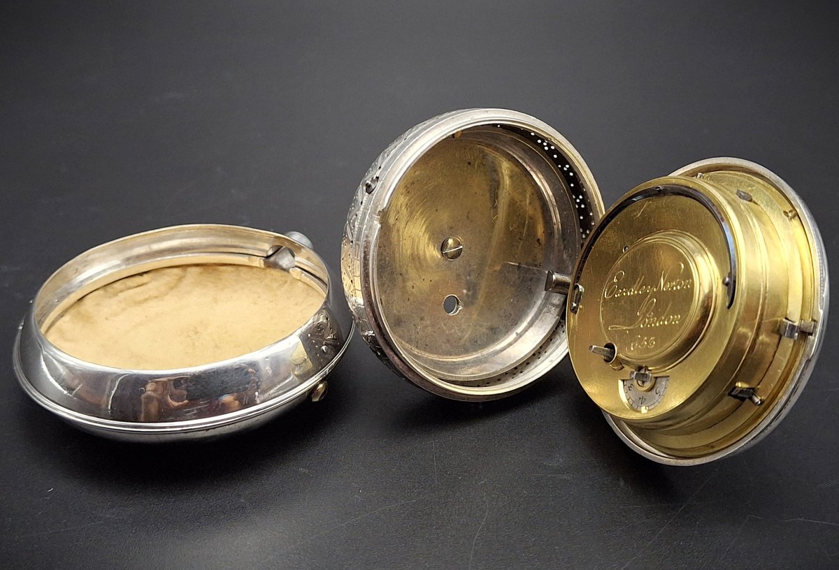 Orologio da tasca con scappamento a cilindro, ripetizione ore  e quarti, calendario, fine 700-photo-4