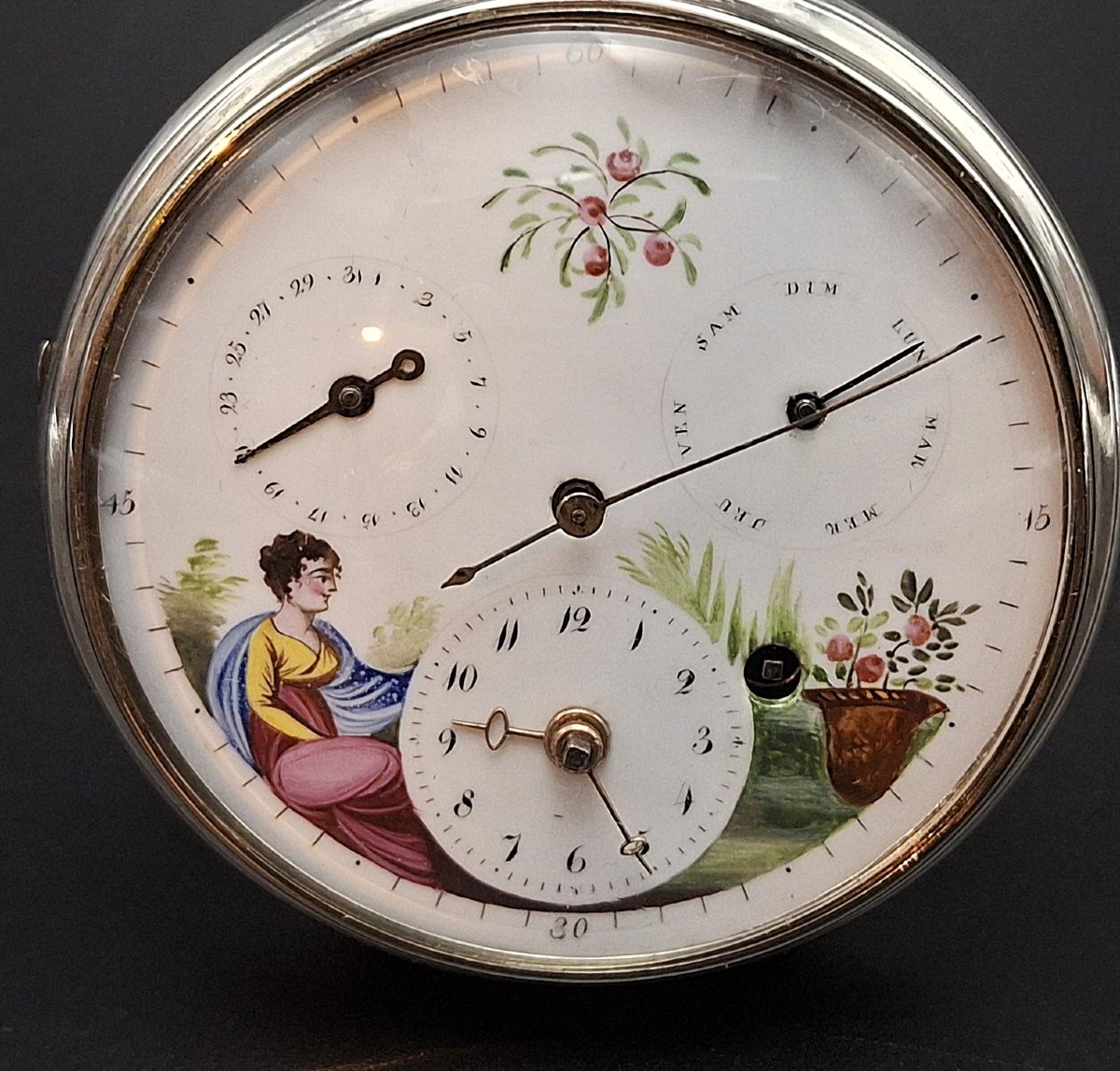 Orologio da tasca con doppio calendario e quadrante dipinto, fine 700-photo-2